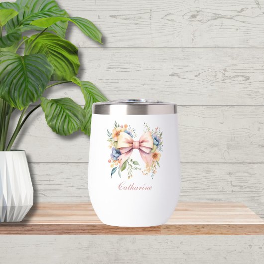 Roze Bow Monogram Coquette Waterverf Bloemen