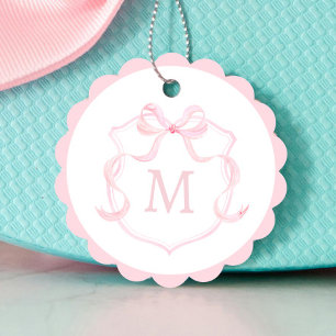 Roze Bow Monogram Crest Baby shower Favoriet Tags Bedankjes Labels