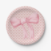 Roze Bow Monogram Hart Papieren Bordje (Voorkant)