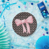 Roze Bow Monogram Hart Papieren Bordje (Feest)