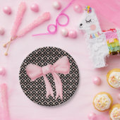 Roze Bow Monogram Hart Papieren Bordje (Feest)
