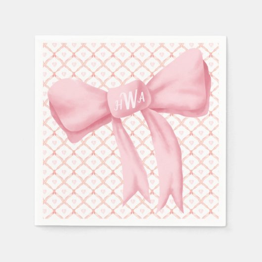Roze Bow Monogram Harten Servet (Voorkant)