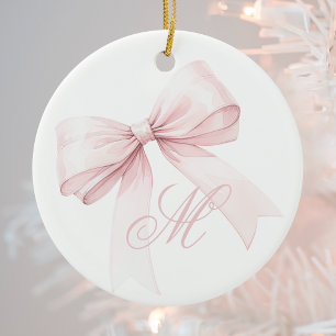 Roze Bow Monogram Kerst Ornament