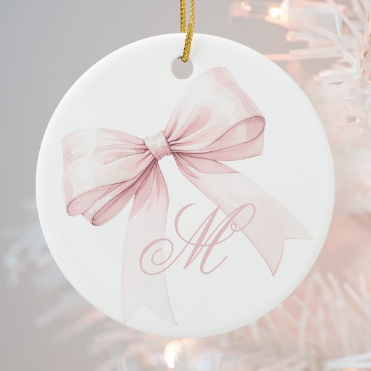 Roze Bow Monogram Kerst Ornament