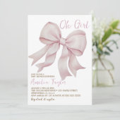 Roze Bow Oh Meisje Elegant Baby shower Kaart (Staand voorkant)