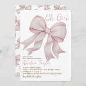 Roze Bow Oh Meisje Elegant Baby shower Kaart (Voorkant / Achterkant)