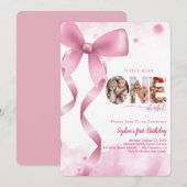 Roze Bow Onederful Baby Meisje Foto 1e verjaardag Kaart (Voorkant / Achterkant)