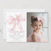 Roze Bow Onederful meisje 1e verjaardag Foto Kaart (Voorkant)