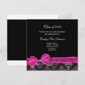 Roze Bow op Damask voor Afstuderen Invitation Kaart (Voorkant / Achterkant)
