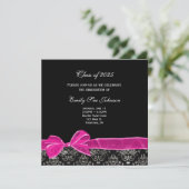 Roze Bow op Damask voor Afstuderen Invitation Kaart (Staand voorkant)