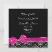Roze Bow op Damask voor Afstuderen Invitation Kaart (Voorkant)