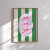 Roze Bow op Green Stripe Patroon Wall Art Print