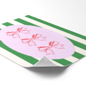 Roze Bow op Green Stripe Patroon Wall Art Print (Hoek)
