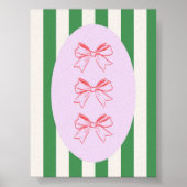 Roze Bow op Green Stripe Patroon Wall Art Print (Voorkant)