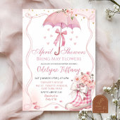 Roze Bow Paraplu Laarzen April Douches Baby Meisje Kaart