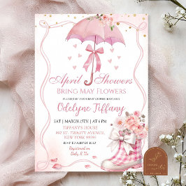 Roze Bow Paraplu Laarzen April Douches Baby Meisje Kaart