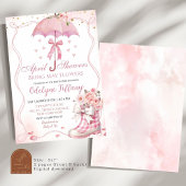 Roze Bow Paraplu Laarzen April Douches Baby Meisje Kaart
