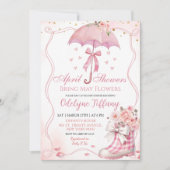 Roze Bow Paraplu Laarzen April Douches Baby Meisje Kaart (Voorkant)