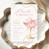 Roze Bow Parels en Prosecco Vrijgezellenfeest Kaart
