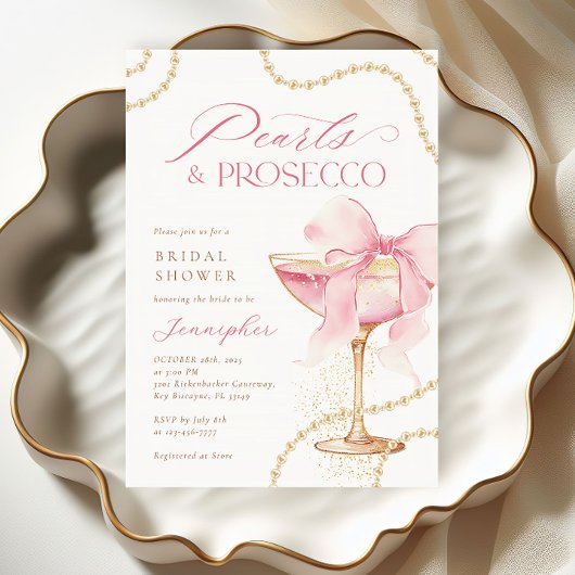 Roze Bow Parels en Prosecco Vrijgezellenfeest Kaart