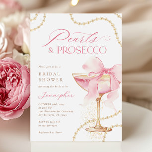 Roze Bow Parels en Prosecco Vrijgezellenfeest Kaart