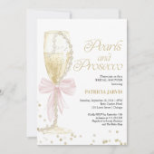 Roze Bow Parels en Prosecco Vrijgezellenfeest Kaart (Voorkant)