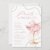 Roze Bow Parels en Prosecco Vrijgezellenfeest Kaart (Voorkant)