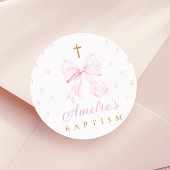 Roze Bow Parels Meisje Doop Ronde Sticker