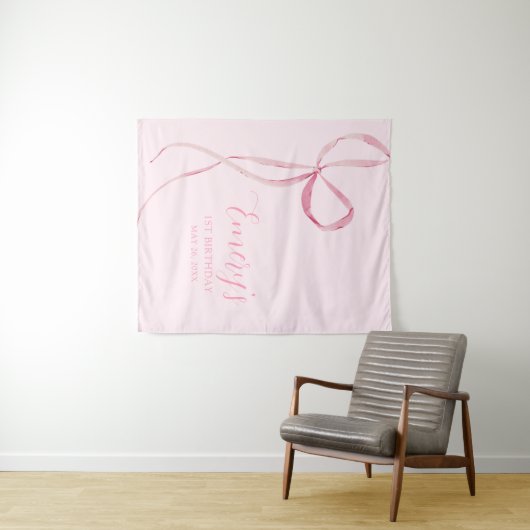 Roze Bow Party stof achtergrond Wandkleed (In Situ (horizontaal))