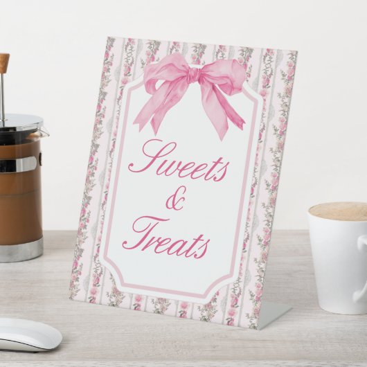 Roze Bow Party Sweets and Treats Teken Reclamebord Met Voetstuk (Insitu)