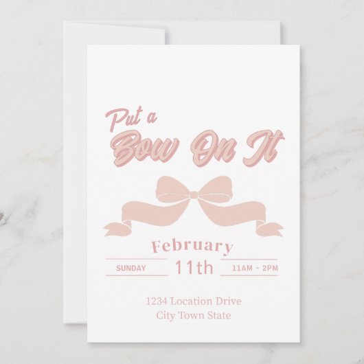 Roze Bow Party Uitnodiging - Coquette Bow Verjaard (Voorkant)