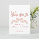 Roze Bow Party Uitnodiging - Coquette Bow Verjaard (Staand voorkant)