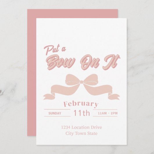 Roze Bow Party Uitnodiging - Coquette Bow Verjaard (Voorkant / Achterkant)