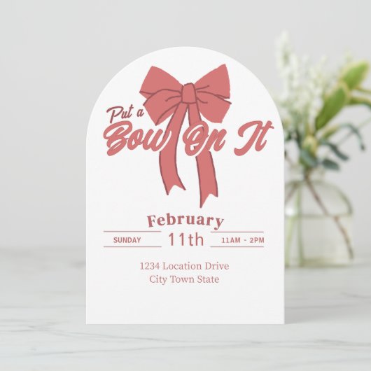 Roze Bow Party Uitnodiging - Coquette Bow Verjaard (Staand voorkant)
