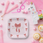 Roze Bow Party Uitnodiging - Coquette Bow Verjaard Papieren Bordje (Feest)