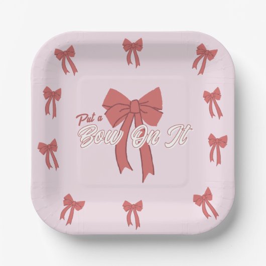 Roze Bow Party Uitnodiging - Coquette Bow Verjaard Papieren Bordje (Voorkant)