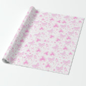 Roze Bow Patroon Kawaii Harten en linten Cadeaupapier (Uitgerold)