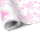 Roze Bow Patroon Kawaii Harten en linten Cadeaupapier (Rol Hoek)