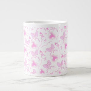Roze Bow Patroon Kawaii Harten en linten Grote Koffiekop