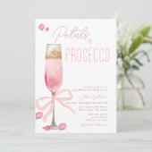 Roze Bow Petals en Prosecco Vrijgezellenfeest Kaart (Staand voorkant)