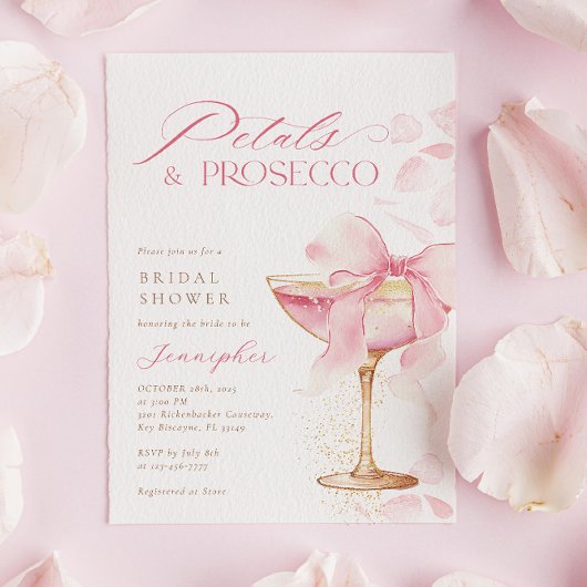 Roze Bow Petals en Prosecco Vrijgezellenfeest Kaart
