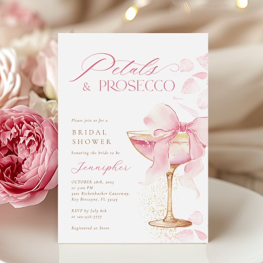 Roze Bow Petals en Prosecco Vrijgezellenfeest Kaart