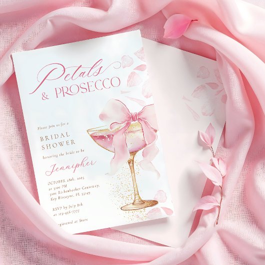 Roze Bow Petals en Prosecco Vrijgezellenfeest Kaart