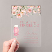 Roze Bow Petals & Prosecco Blush Vrijgezellenfeest Acryl Uitnodigingen (Insitu (Draagbaar))