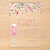 Roze Bow Petals & Prosecco Blush Vrijgezellenfeest Acryl Uitnodigingen (Voorkant)