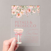 Roze Bow Petals & Prosecco Blush Vrijgezellenfeest Acryl Uitnodigingen (Insitu (Draagbaar))