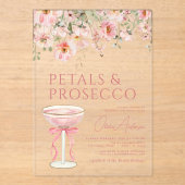Roze Bow Petals & Prosecco Blush Vrijgezellenfeest Acryl Uitnodigingen (Voorkant)