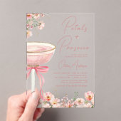 Roze Bow Petals & Prosecco Blush Vrijgezellenfeest Acryl Uitnodigingen (Insitu (Draagbaar))