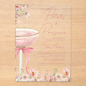Roze Bow Petals & Prosecco Blush Vrijgezellenfeest Acryl Uitnodigingen (Voorkant)