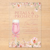Roze Bow Petals & Prosecco Blush Vrijgezellenfeest Acryl Uitnodigingen (Voorkant)
